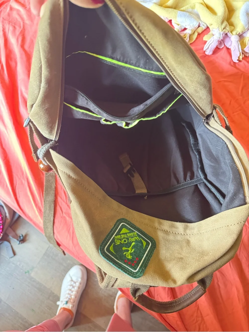 Canvas Backpack with Brown Leather Trim - Casual Everyday Carry